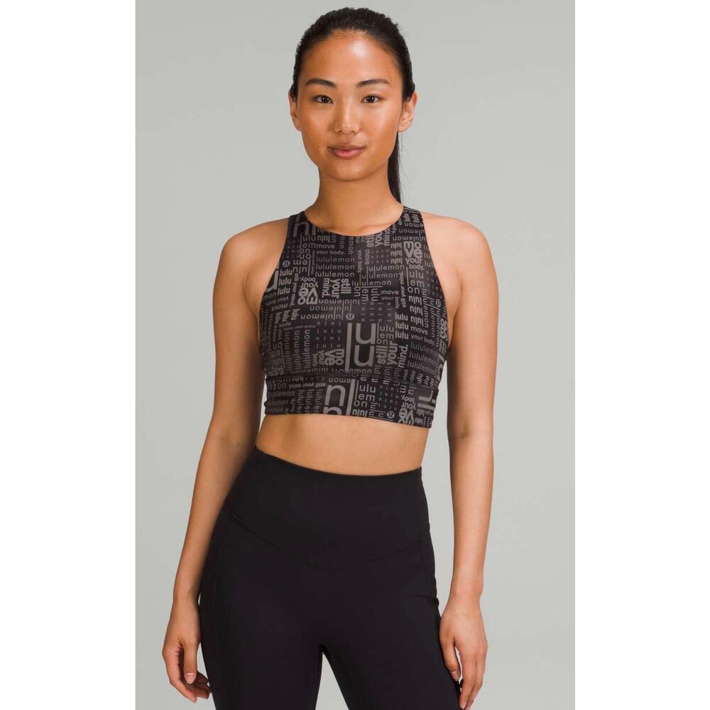 Lululemon Energy High Neck Longline Bra - Ombre Black Multi Pattern Size 4